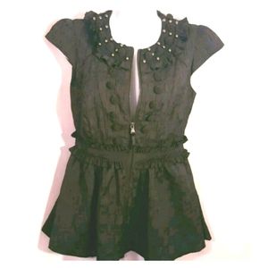 Twelve By Twelve Black Cap Sleeve Peplum Blouse With Studded Neckline - Size XS